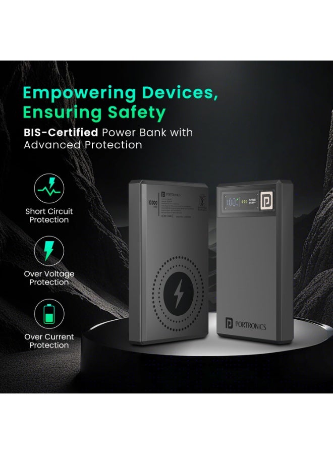 بورترونيكس Portronics Luxcell MagClick 10k 10000 mAh 15W Magnetic Wireless Fast Charging Power Bank Premium Finish, 22.5 Wired Output Compatible with iPhone 12 & Above,Type C Smartphones,Tablets(Dark Grey) - Image 5